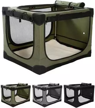 LuxusKollektion Faltbare Hundebox mit Netzfenster, mittelgro&szlig;, gr&uuml;n, 60x42x42cm