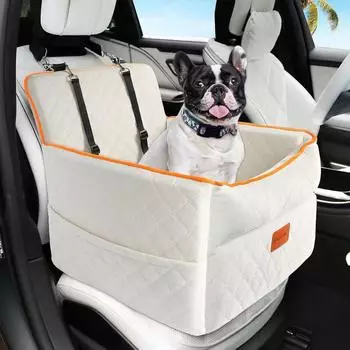 LuxusKollektion Hunde-Autositz Sitzerhöhung, waschbar, mit Aufbewahrungstaschen, weiß