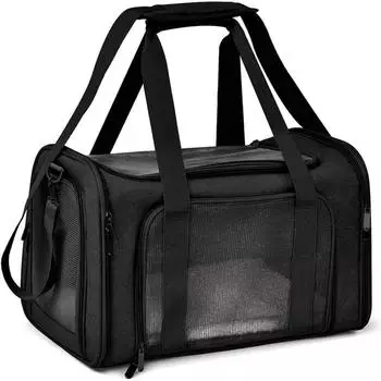 LuxusKollektion Transporttasche Katze & Hund, faltbar, Größe M, schwarz (43x28x28cm)