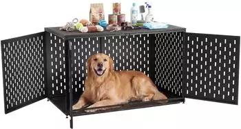 VEVOR Hundekäfig Möbel Beistelltisch, Stahl, schwarz, 3 Türen, 1225x730x750mm (DH9)