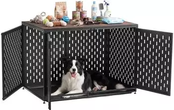 VEVOR Hundekäfig Möbel Beistelltisch aus Stahl, 3 Türen, 1070x695x750mm (DH8)
