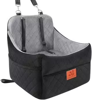 LuxusKollektion Hunde-Autositz für kleine/mittlere Hunde, dick gepolstert, abnehmbar, waschbar, schwarz/grau