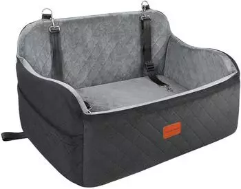 LuxusKollektion Hundeautositz bis 25kg, 2 Sicherheitsleinen, schwarz/grau, L