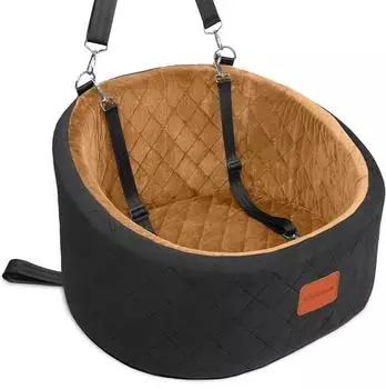 LuxusKollektion Hunde-Autositz mit Sicherheitsleine, waschbar, rutschfest, schwarz/kaffee, klein