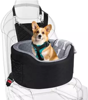 LuxusKollektion Hunde-Autositz Booster für kleine Hunde, 28D Memory Foam, schwarz