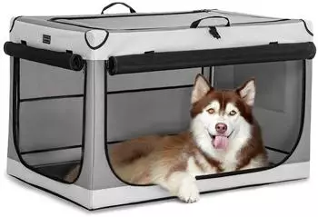 LuxusKollektion Faltbare Hundebox für Zuhause & Auto, hellgrau, L (102x64x64cm)