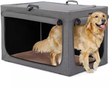 Petsfit Hundebox faltbar, verstellbar, mit Netzfenstern & Plüsch-Betteinlage, grau, 100x64x63cm