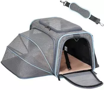 LuxusKollektion Faltbare Transporttasche für Katze & Hund, erweiterbar, grau, Größe M