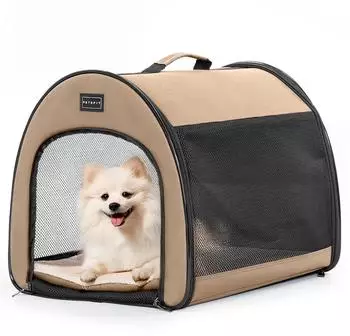 LuxusKollektion Faltbare Hundebox, atmungsaktiv, mit Pl&uuml;schkissen, khaki, Gr&ouml;&szlig;e S