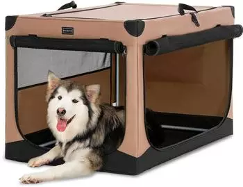 Petsfit Faltbare Hundebox, Stoff, khaki, 100x64x63cm, 3 Türen (mit Aufbewahrungstasche)