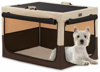 Petsfit Faltbare Transportbox für Hunde, atmungsaktiv, khaki, Größe S (61x46x43cm)