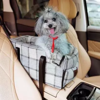 LuxusKollektion Hundeautositz Mittelkonsole Hahnentrittmuster, bis 6kg, waschbar
