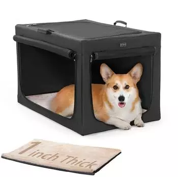 LuxusKollektion Faltbare Hundebox M, 76x50x49cm, schwarz, mit Pl&uuml;sch-Betteinlage