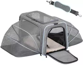 Petsfit Faltbare Transporttasche für Katze & Hund, erweiterbar, grau, L