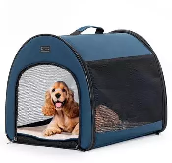 Petsfit Faltbare Hundebox, atmungsaktiv, Plüschkissen, blau, M