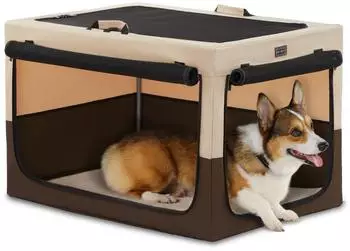 LuxusKollektion Faltbare Hundebox mit Netzfenstern, Pl&uuml;scheinlage, Kaffee, L 76x51x48cm