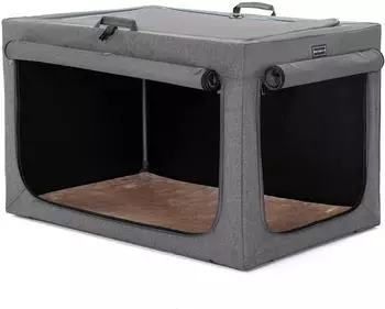 LuxusKollektion Faltbare Hundebox mit Netzfenstern und Betteinlage, grau, L (76x50x49cm)