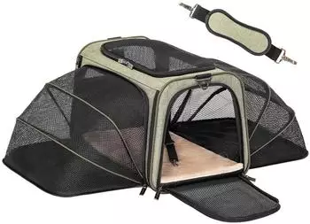 Petsfit Faltbare Transporttasche für Katze & Hund, erweiterbar, grün, 43x28x28cm
