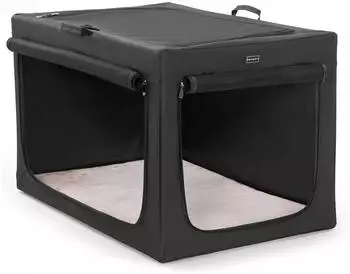 LuxusKollektion Hundebox faltbar, Zimmerkennel mit Netzfenstern & Plüschbett, schwarz, L (90x61x58cm)