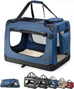 Lionto Katzentransportbox faltbar, Textil, dunkelblau, 60x42x44cm (TB10031-K)