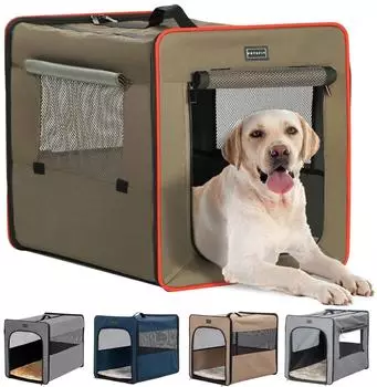 Petsfit Faltbare Hundebox mit Plüschmatte, 79x53,5x66cm, braun (L)