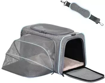 Petsfit Faltbare Transporttasche Katze & Hund, erweiterbar, Oxford, grau, L (48x30x30cm)