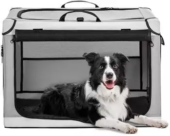 Petsfit Faltbare Hundebox für Zuhause & Auto, verstellbar, hellgrau, L 76x51x48cm