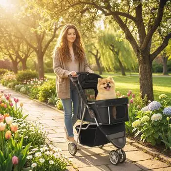 Pawhut Hundewagen faltbar bis 10kg mit Aufbewahrungskorb, schwarz