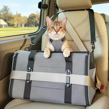 Petsfit Faltbare Transportbox für Katzen, Netzfenster, grau, M (45,5x28x28cm)