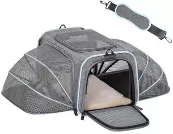 Petsfit Faltbare Transporttasche für Katze & Hund, erweiterbar, grau, Größe S (41x26x23cm)