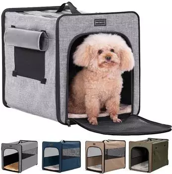 LuxusKollektion Hundebox faltbar, kratzfest, grau, Gr&ouml;&szlig;e S 53x38x46cm (mit Pl&uuml;schkissen)