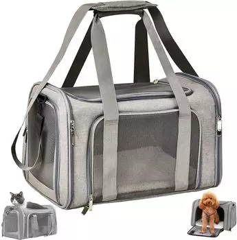 LuxusKollektion Transporttasche für Katze & Hund, faltbar, bis 8kg, grau (50x34x34cm)