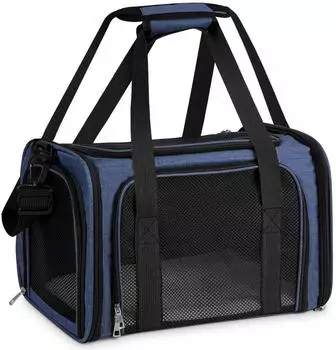 LuxusKollektion Faltbare Transporttasche für Katze & Hund, dunkelblau, 50x34x34cm, bis 5kg