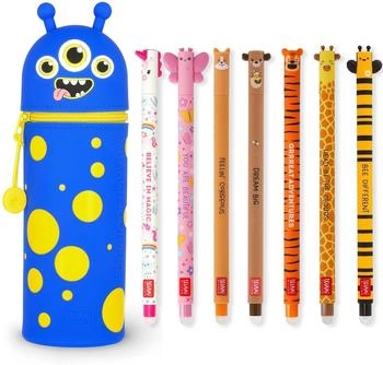 Legami Löschbare Gelstifte 7er Set inkl. 2-in-1-Federmäppchen aus Silikon Biene