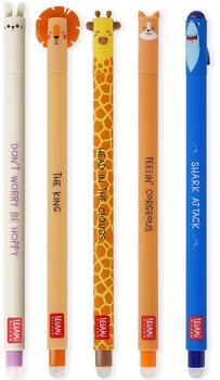 Legami Löschbare Gelstifte 5er Set Hase/Löwe/Giraffe/Corgi/Hai