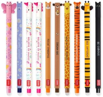 Legami L&ouml;schbare Gelstifte 10er Set Schmetterling, Nilpferd, 2 x Einhorn, Corgi, Teddyb&auml;r, Giraffe, Tiger, Biene, Katze
