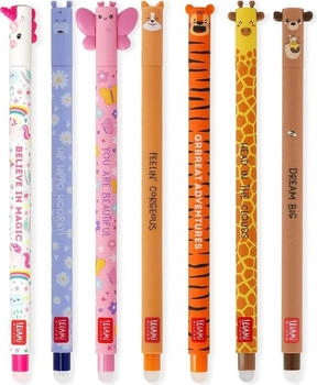 Legami Löschbare Gelstifte 7er Set Einhorn, Nilpferd, Schmetterling, Corgi, Tiger, Giraffe