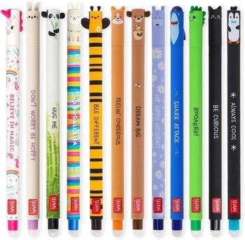 Legami Löschbare Gelstifte 12er Set Einhorn, Bunny, Panda, Lama, Biene, Corgi, Teddybär, Nilpferd, Hai, Dino, Katze, Pinguin