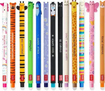 Legami Löschbare Gelstifte 14er Set Einhorn Bunny Giraffe Lama Schmetterling Corgi Tiger Biene Dino Hai Hippo Pinguin....