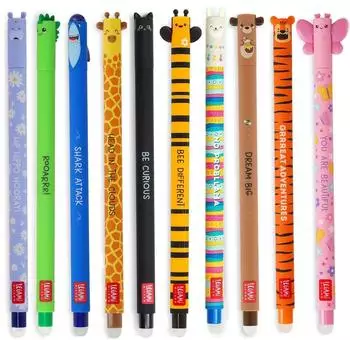 Legami Löschbare Gelstifte 10er Set Hippo Dino Hai Giraffe Katze Biene Lama Teddybär Tiger Schmetterling