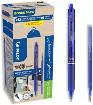 Pilot FriXion Ball Clicker 07 Tintenroller Blau, 12er-Set + 12 Nachfüllminen (PIBLRT-GREENPACK)