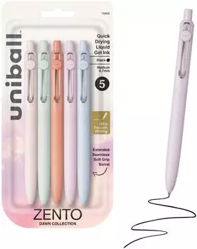 Mitsubishi Pencil Zento Gel-Tintenroller, mittlere Spitze, Schwarz, 5er-Pack (70669)