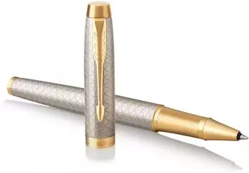 Parker IM Premium Warm Silver Tintenroller, feine Spitze, schwarz (1931686)