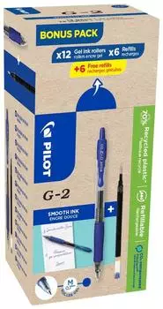Pilot G-2 Plus Begreen Gelroller, medium, blau, 12 Stifte + 12 Nachf&uuml;llungen (WLT556183)