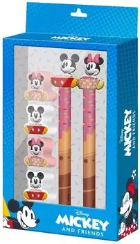 Disney Micky und Minnie Mix-Set Radierbarer Gelstift, Ewiger Bleistift & 4 Radiergummis, blau (08875)