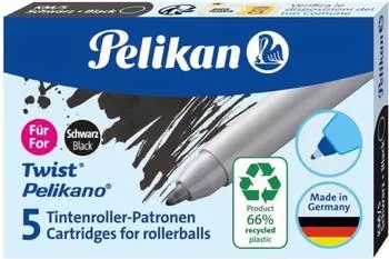 Pelikan ECO Tintenroller-Patronen f&uuml;r Twist/Pelikano, schwarz, 5er-Pack (824699)