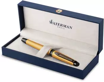 Waterman Expert Metallic Gold Tintenroller, feine Spitze, Ruthenium-Zierteile (2119259)