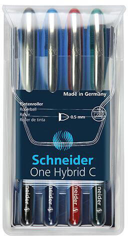 Schneider Tintenroller One Hybrid C 05, Hybrid-Konusspitze, 0,5 mm, sortiert, 4er Etui