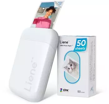 Liene Pearl 2x3" Portable Photo Printer with 50 Zink Adhesive Papers White