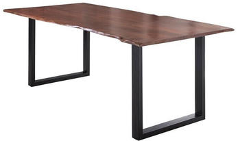 sam Esstisch Baumkante massiv Akazie nussbaum 220 x 100 schwarz U-Gestell LUBIN Akazie Nussbaum